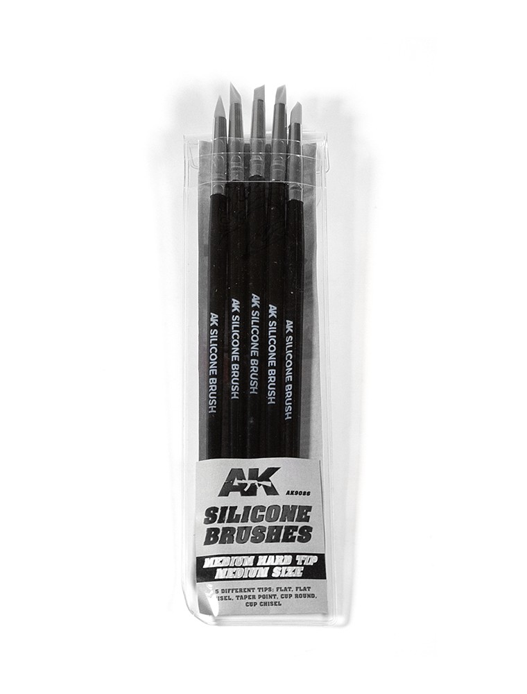 AK INTERACTIVE - Set of 5 Silicone Brushes Medium Hard Tip Medium