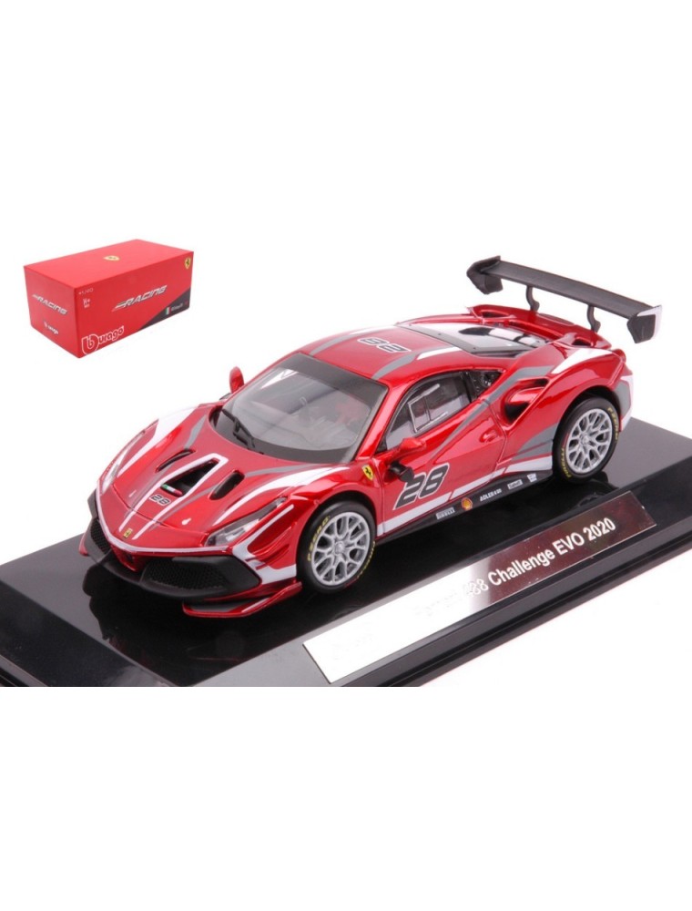 Burago - FERRARI 488 CHALLENGE EVO 2020 N.28 RACING SERIES METALLIC RED 1:43