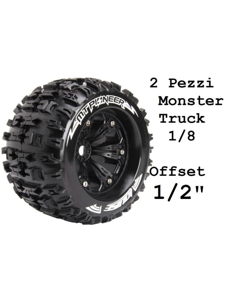 LOUISE RC - Gomme MT-Pioneer 3.8 offset 0.5 2pz 1/8 cerchi neri per monster truck