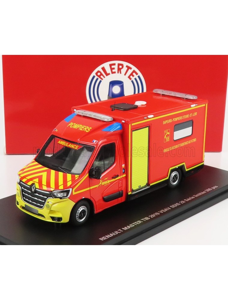 RENAULT - MASTER VAN VSAV SDIS 28 VEHICULE DE SECOURS ET D'ASSISTANCE AUX VICTIMES SAPEURS POMPIER 2019 - RED YELLOW