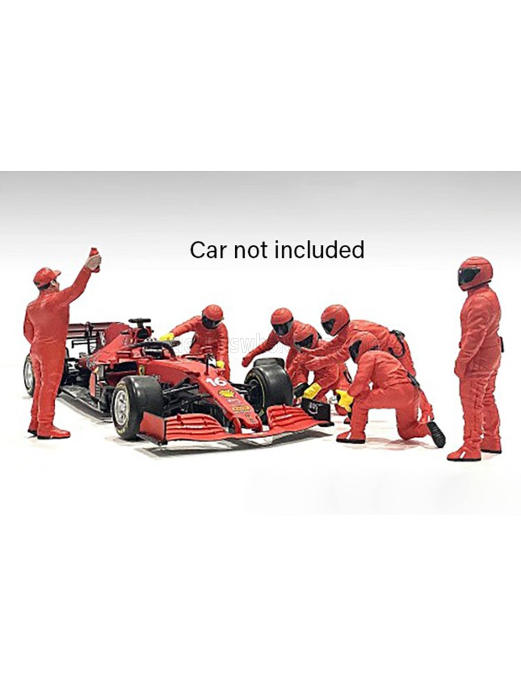 FIGURES - F1  SET 2 2022 - DIORAMA PIT-STOP SET 7 X MECCANICI - MECHANICS - WITH DECALS - RED