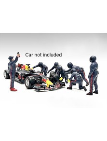 FIGURES - F1  SET 2 2022 - DIORAMA PIT-STOP SET 7 X MECCANICI - MECHANICS - WITH DECALS - MATT BLUE RED