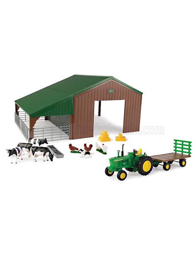 JOHN DEERE - 4020 TRACTOR 1968 WITH ANIMALS AND FARM BUILDING - DIORAMA STALLA CON ANIMALI - GREEN