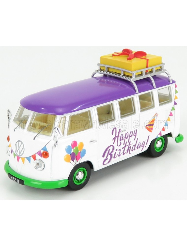 VOLKSWAGEN - T1 MINIBUS HAPPY BIRTHDAY 1961 - WHITE PURPLE