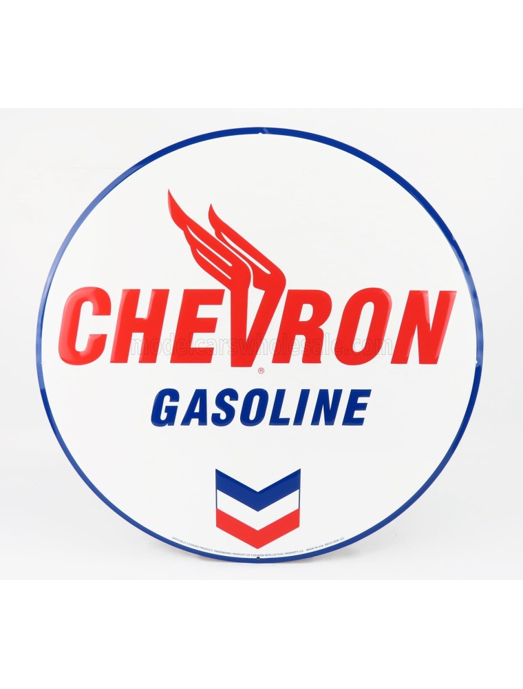 ACCESSORIES - METAL ROUND PLATE - CHEVRON GASOLINE - WHITE RED BLUE