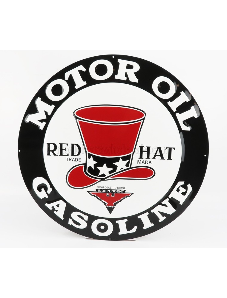 ACCESSORIES - METAL ROUND PLATE - RED HAT GASOLINE - WHITE BLACK RED