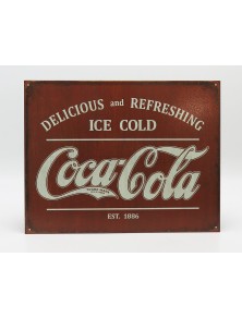 ACCESSORIES - METAL PLATE - COCA-COLA DELICIOUS AND REFRESHING ICE COLD EST 1886 - RED