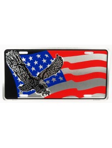 ACCESSORIES - FUNNY METAL PLATE - EAGLE SILVER USA FLAG - RED SILVER BLUE