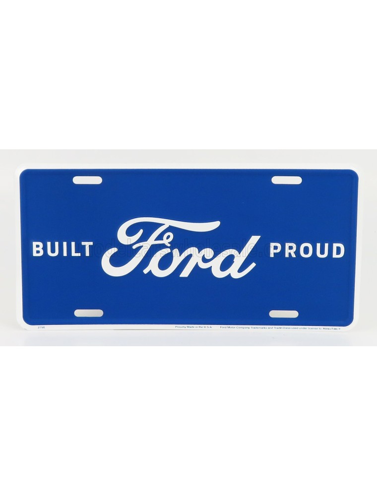 ACCESSORIES - FUNNY METAL PLATE - FORD LOGO BUILT PROUD - BLUE WHITE