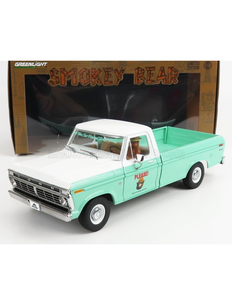 FORD USA - F-100 PICK-UP FOREST SERVICE GREEN WITH SMOKEY BEAR FIGURE 1975 - VERY LIGHT GREEN WHITE