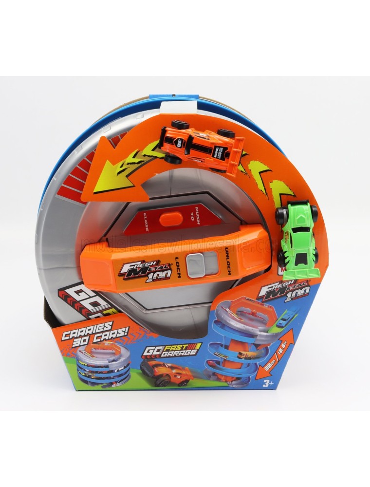 ACCESSORIES - DIORAMA - GO FAST GARAGE WITH 2X CARS INCLUDED - ORANGE