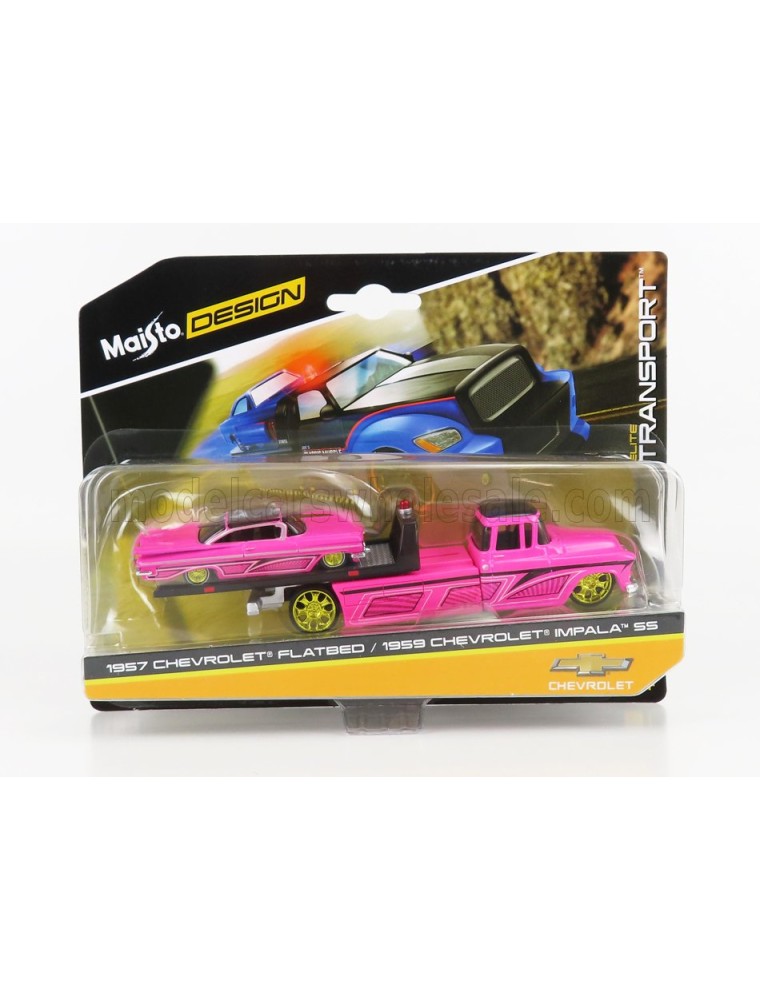 CHEVROLET - IMPALA SS 1959 WITH RAMP TRUCK FLATBED 1957 - PINK