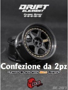 DS Racing - Coppia cerchi drift 6 razze triplo nero con rivetti oro