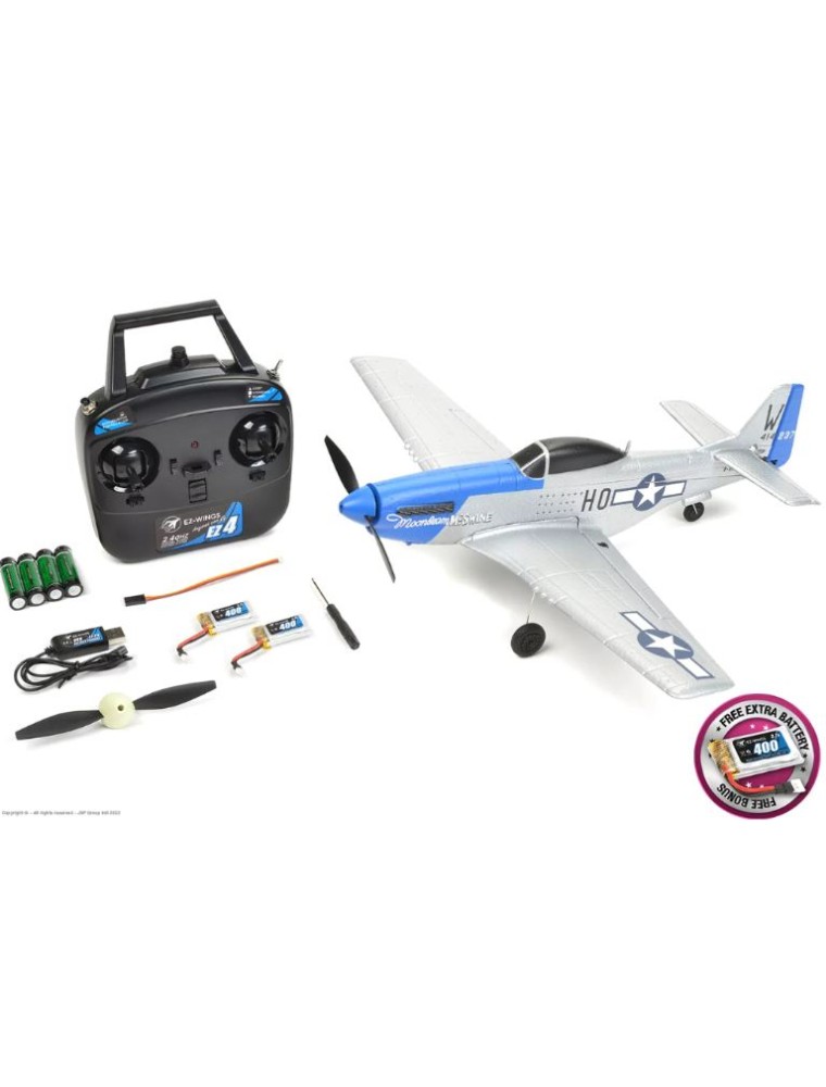 EZ-WING - Mini P-51 Mustang blu grigio 450mm completo di tutto P51 con 2 LiPo