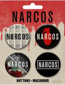 AQUARIUS ENT NARCOS LOGOS BUTTONS 4 PACK SPILLA