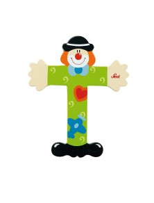 Trudi Sevi 81756 - Letteraa T In Legno A Forma Di Clown Verde 9,5 Cm Decorazione