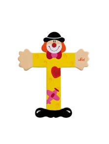 Trudi Sevi 81756 - Letteraa T In Legno A Forma Di Clown Giallo 9,5 Cm Decorazione