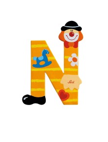 Trudi Sevi 81750 - Letteraa N In Legno A Forma Di Clown Giallo 9,5 Cm Decorazione