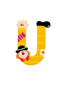 Trudi Sevi 81757 - Letteraa U In Legno A Forma Di Clown Giallo 8,5 Cm Decorazione