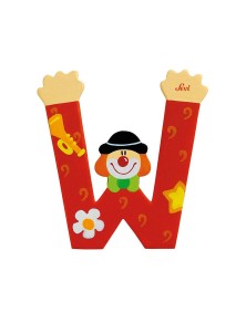 Trudi Sevi 81759 - Letteraa W In Legno A Forma Di Clown Rosso 9,5 Cm Decorazione