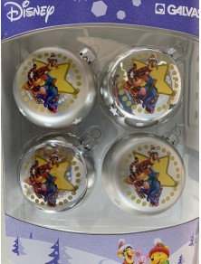 SET 4 PALLINE ARGENTO WINNIE THE POOH TIGRO E HI-HO 12 CM ADDOBBI NATALE