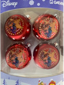 SET 4 PALLINE ROSSE WINNIE THE POOH TIGRO E HI-HO 12 CM ADDOBBI NATALE