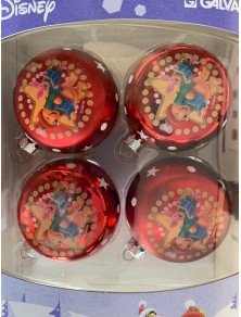 SET 4 PALLINE ROSSE WINNIE THE POOH WINNIE E PIMPI 12 CM ADDOBBI NATALE