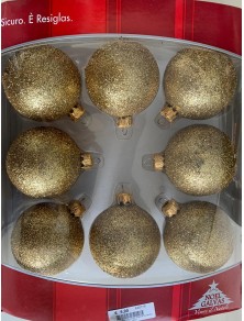 SET 8 PALLINE BRILLANTINATE ORO 6 CM ADDOBBI DECORAZIONI NATALE