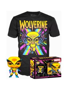 Marvel Wolverine Set Figura Funko Pop 9 cm & T-Shirt Taglia M Wolverine Black Light