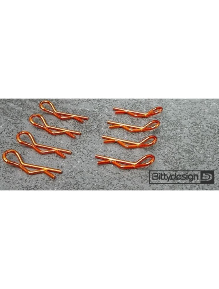 Bitty Design - Clips carrozzeria arancio 1/10 8pz 4pz destre e 4pz sinistre