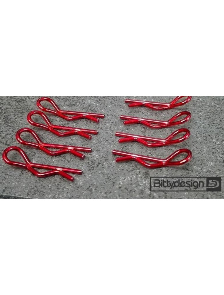 Bitty Design - Clips carrozzeria rosse 1/10 8pz 4pz destre e 4pz sinistre