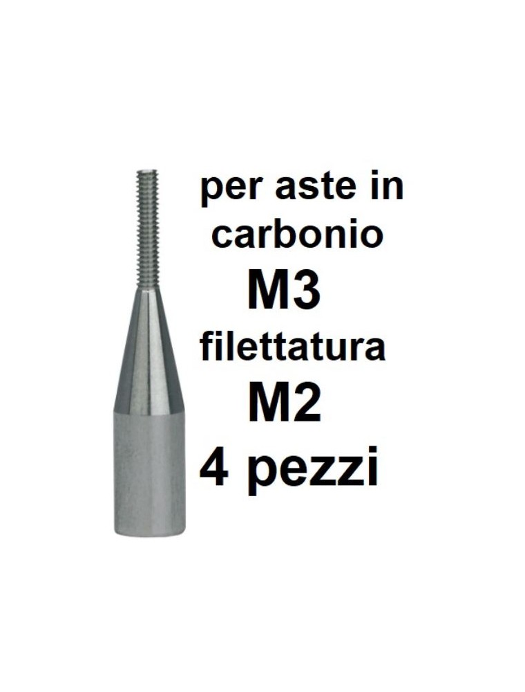 Yuki Model - Terminale filettato M2 per aste in carbonio da 3mm 4pz per forcelle