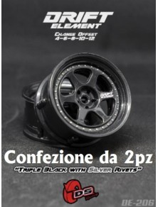 DS Racing - Coppia cerchi drift 6 razze triplo nero con rivetti argento