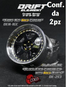 DS Racing - Coppia cerchi drift 6 razze neri/cromo con rivetti oro