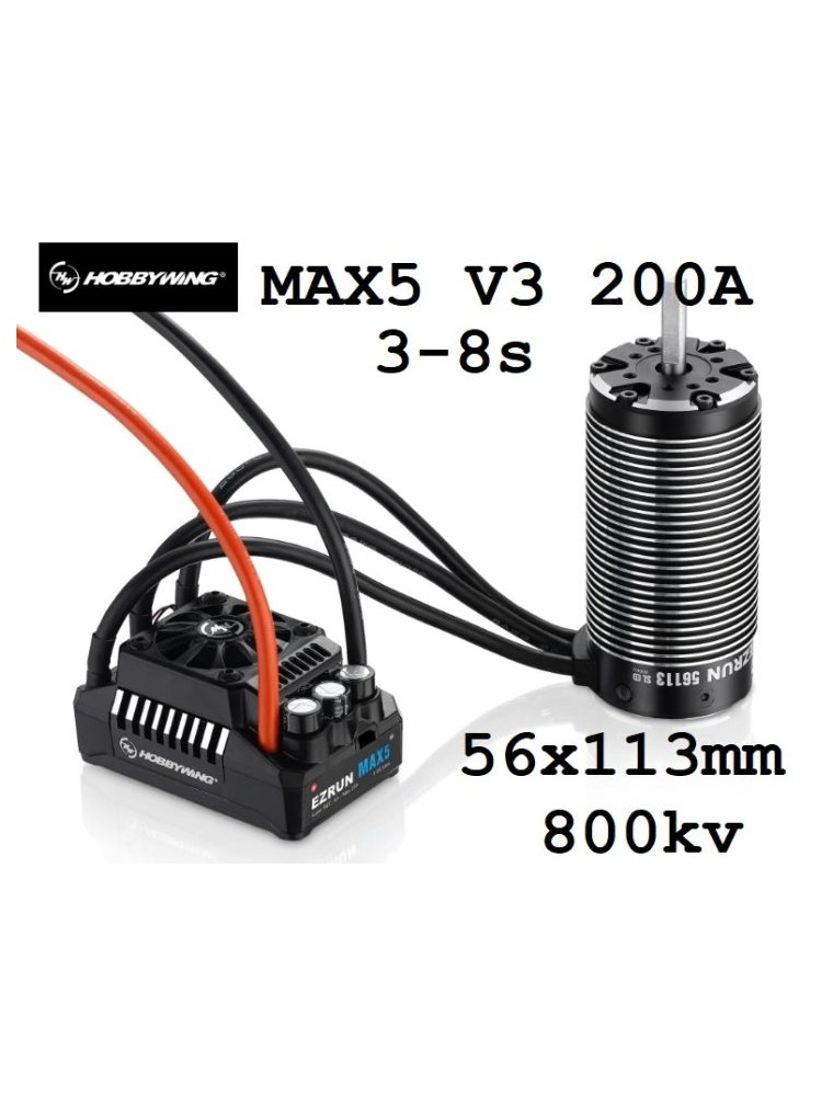 Hobbywing - Ezrun MAX5 V3 combo 200A con EZRUN-SL-56113-800kv 1/5