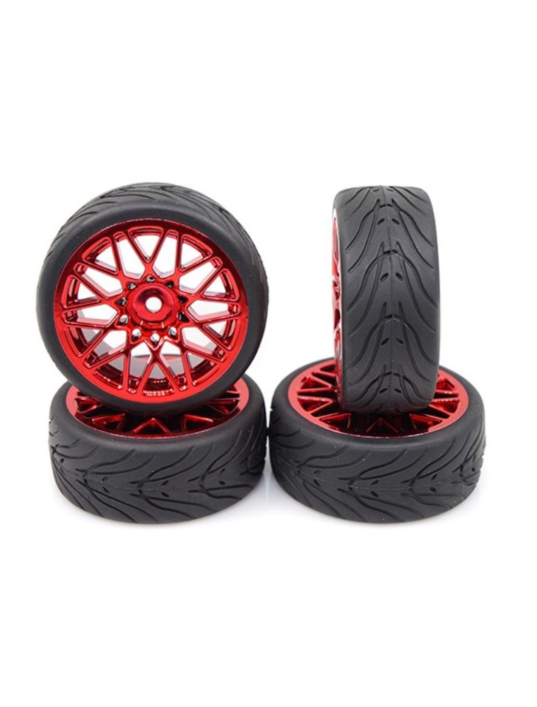 Yeah Racing - Gomme lattice scolpite e cerchi rossi LS offset +3 4pz