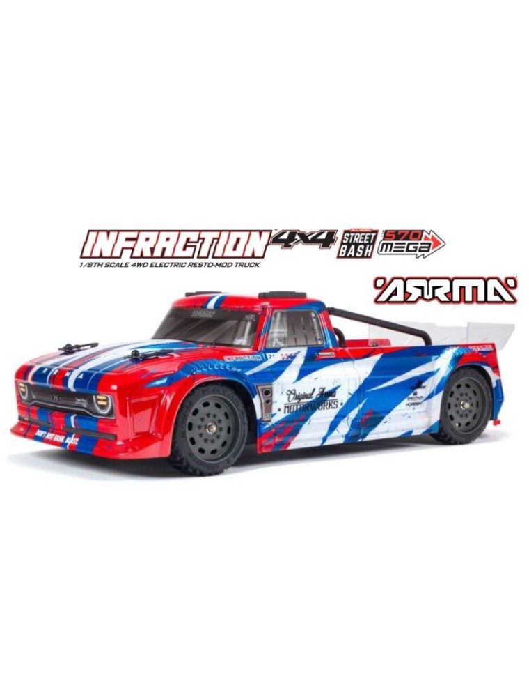 ARRMA - Infraction 4x4 Mega rossa e blu 1/8 Resto-Mod Truck a spazzole