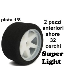 Hotracetyres - Gomme Shore 32 Super Light anteriori pista 1/8 cerchi bianchi