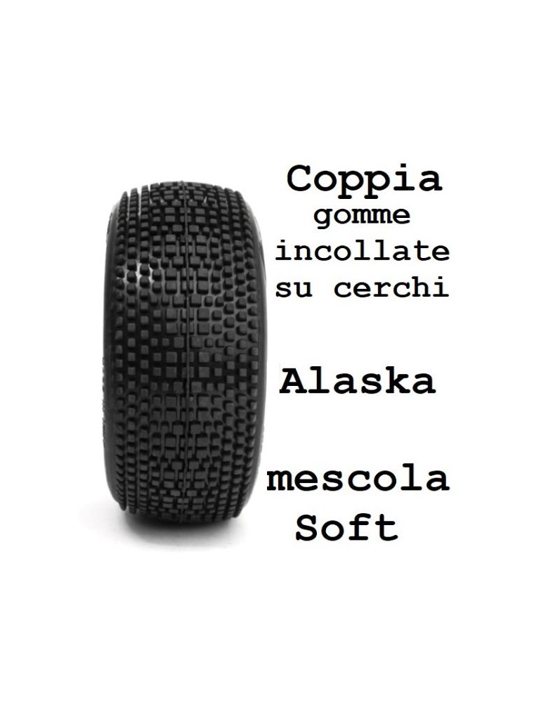 Hotracetyres - Gomme + cerchi Alaska soft 2pz buggy 1/8 incollate