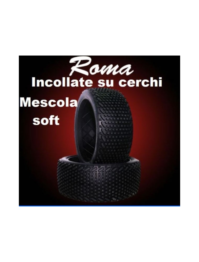 Hotracetyres - Gomme + cerchi Roma soft 2pz buggy 1/8 incollate