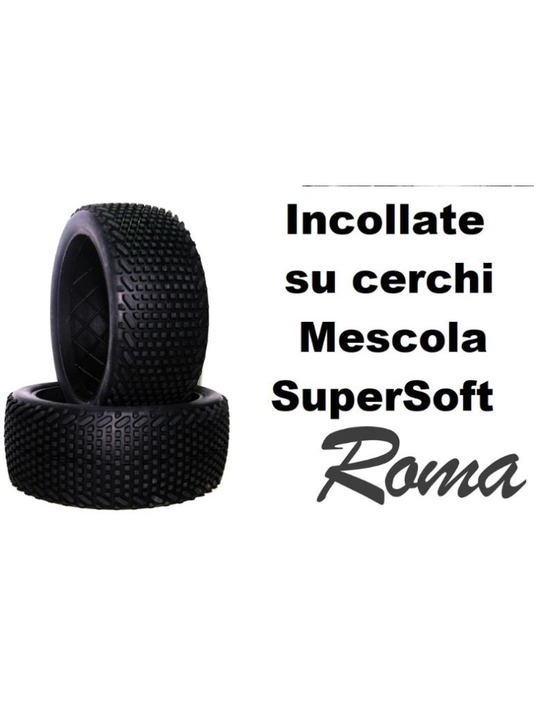 Hotracetyres - Gomme + cerchi Roma SupeSoft 2pz buggy 1/8 incollate