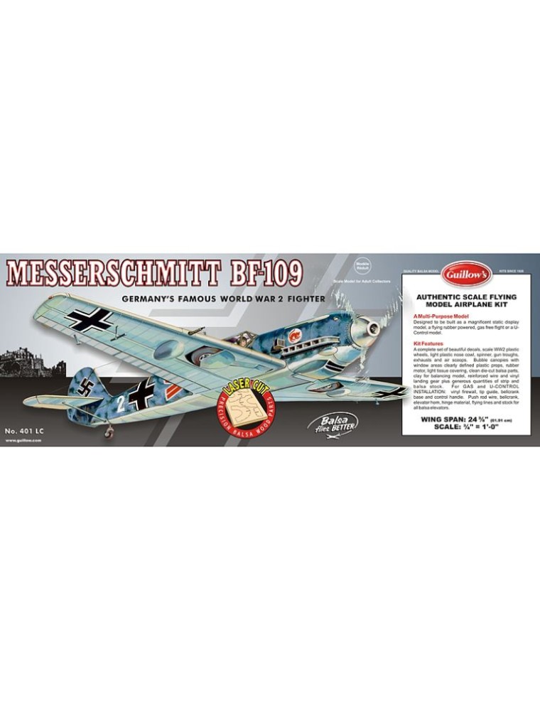 Guillows - MESSERSCHMITT BF109 63cm  1/16 BALSA KIT PER VOLO LIBERO