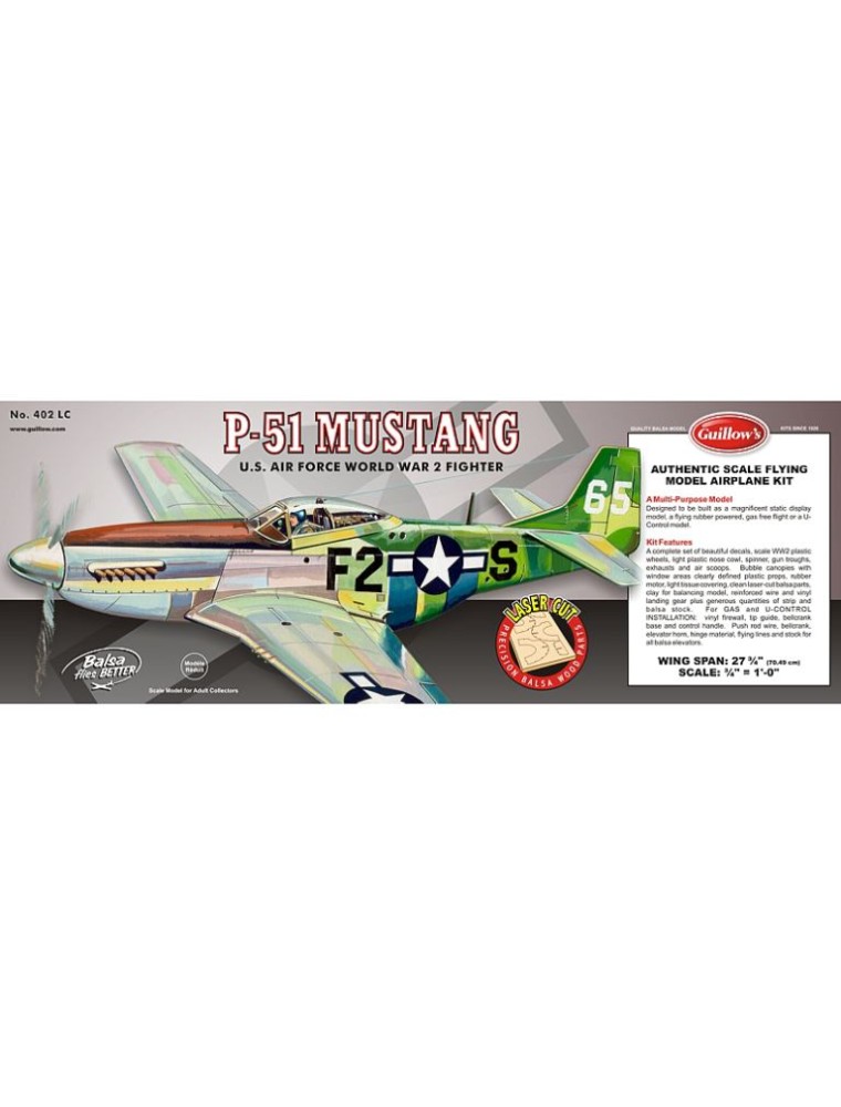 Guillows - P51 MUSTANG          41cm 1/16 BALSA KIT PER VOLO LIBERO