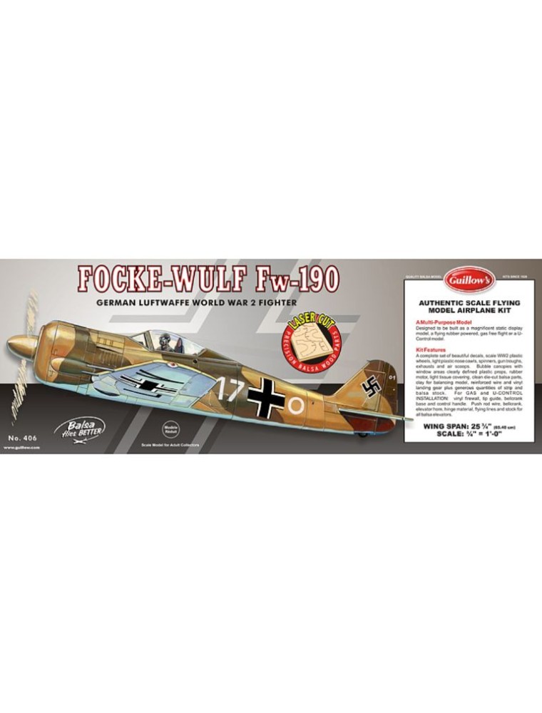 Guillows - FOCKE WULF FW190     65cm 1/16 BALSA KIT PER VOLO LIBERO