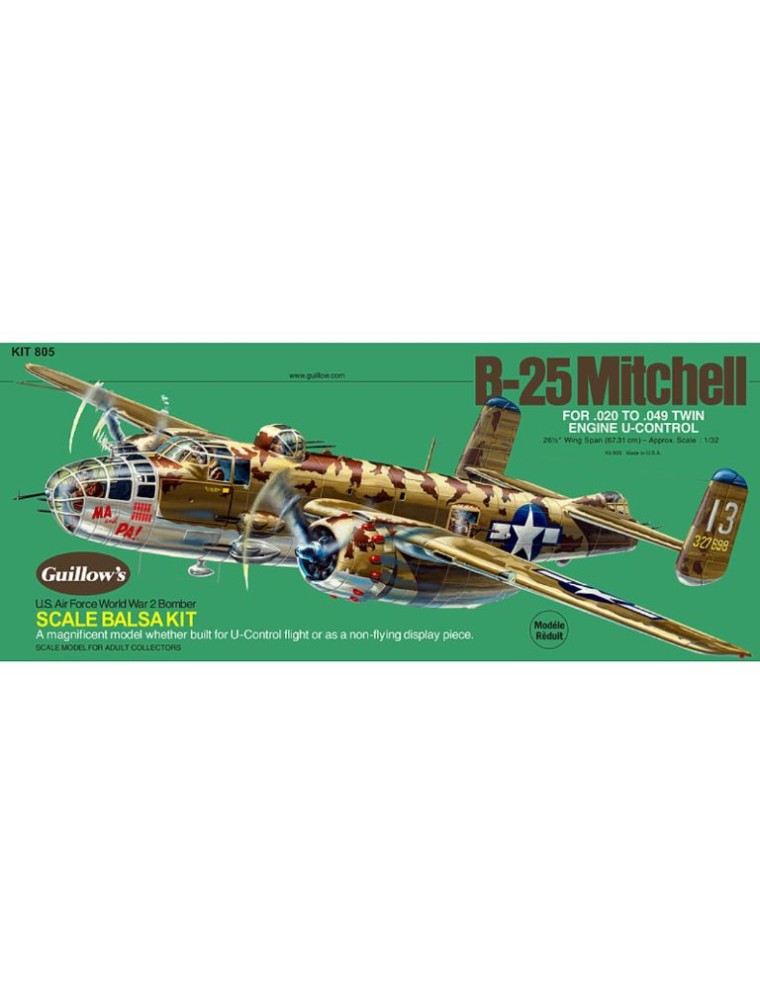 Guillows - B25 MITCHELL         71cm 1/32 BALSA KIT PER VOLO LIBERO