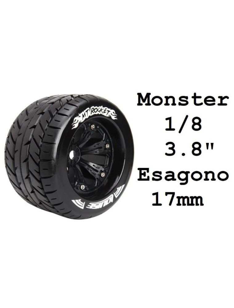 LOUISE RC - Gomme MT-Rocket Monster Truck 1/8 cerchi neri da 3.8 pollici 2pz