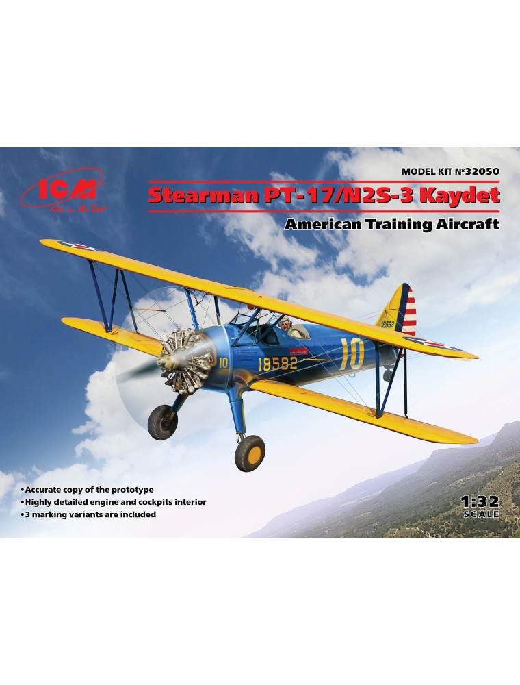 ICM - 1/32 Stearman PT-17/N2S-3 Kaydet, American Training Aircraft (100% new molds)