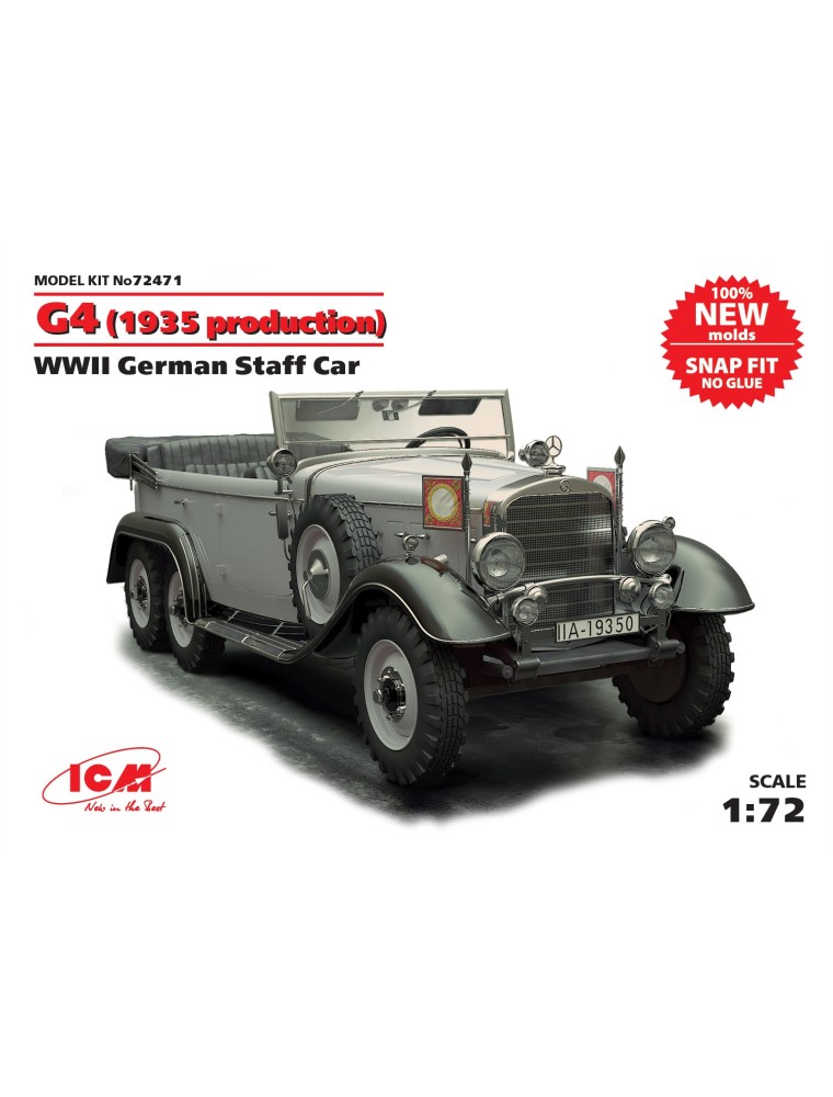 ICM - 1/72 G4 (1939 production), WWII German Staff Car (100% new molds)  snap fit/no glue