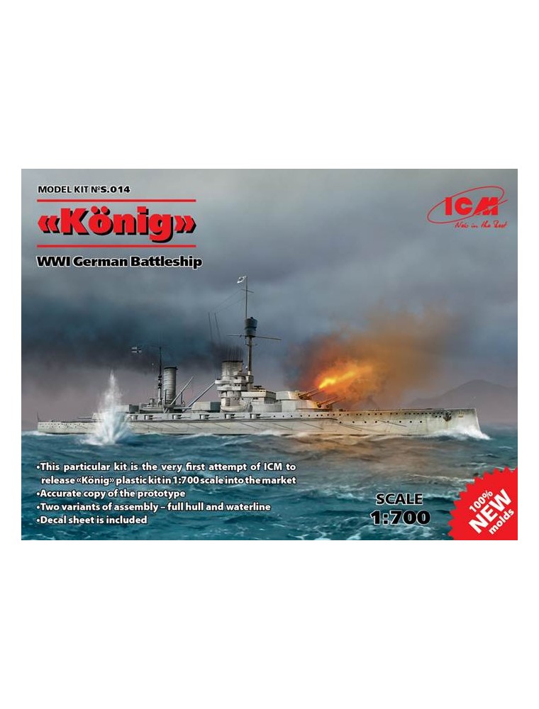 ICM - 1/700 Konig, WWI German Battleship, full hull and waterline (100% new molds)