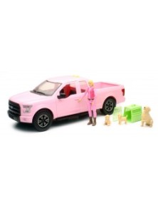 NEW RAY - 1/14 Pink Ford F-150 with Dogs and Accessories Playset [Light & Sound - Try Me]